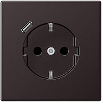 Розетка с заземлением +1хUSB тип C без рамки Jung LS990 metal 1-м. алюминий темный  картинка